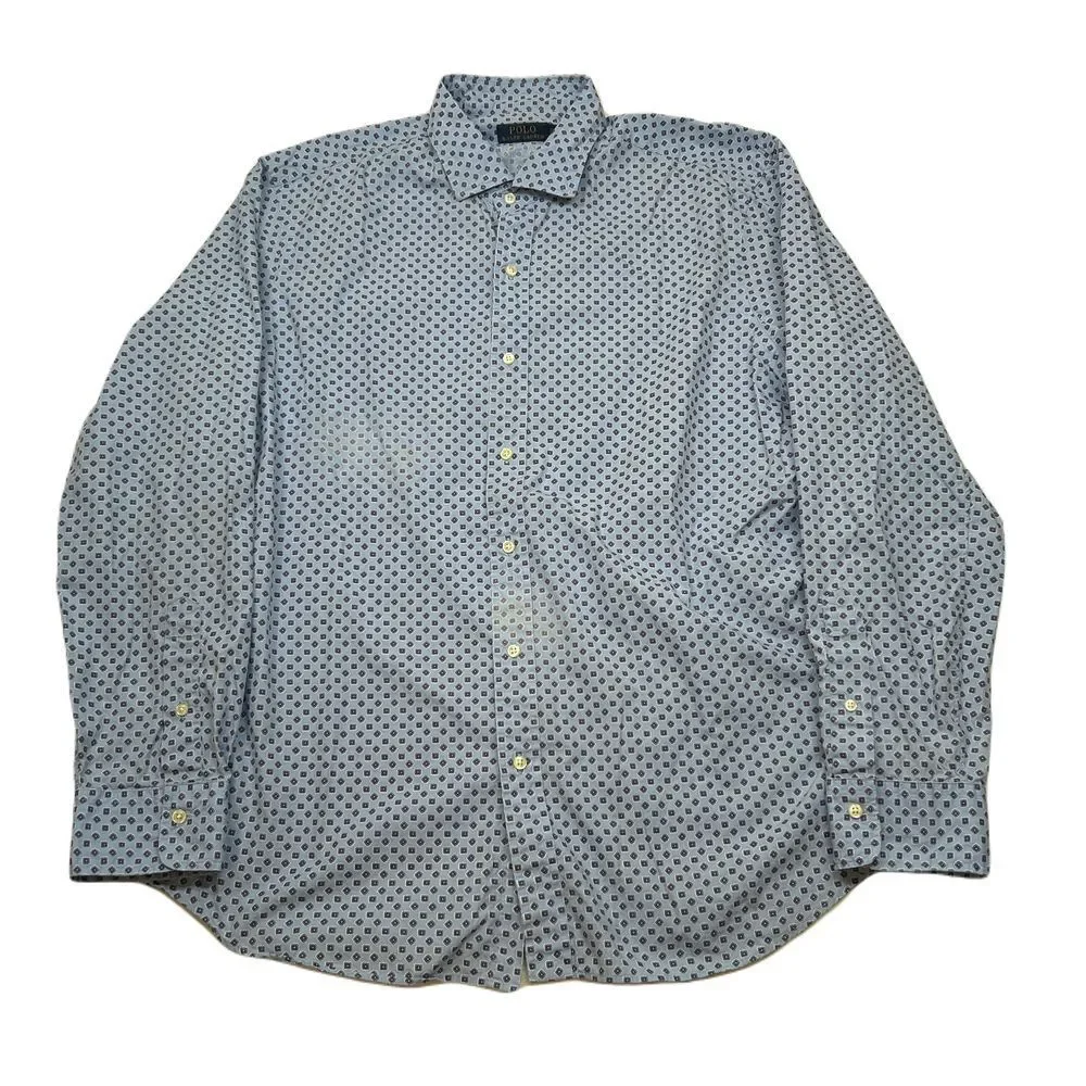 Polo Ralph Lauren Dress Shirt Mens 2XL Light Blue Geometric Print Button‎ Down